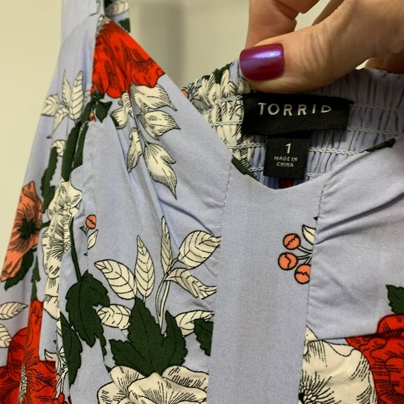 Torrid Sleeveless Light Blue Floral Challis Mini Dress Size 1 - Picture 4 of 10